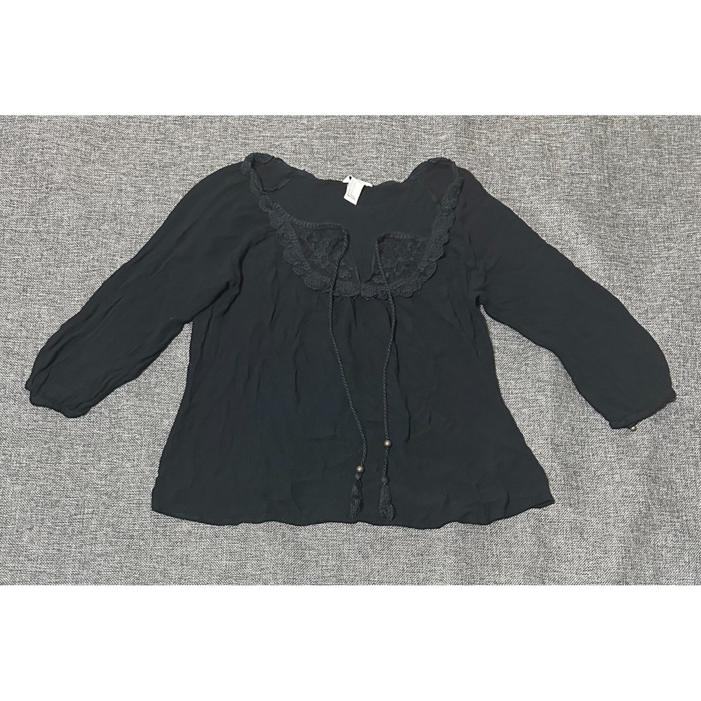H&M Women's M Black Semi‎ Sheer Boho Pullover Blouse